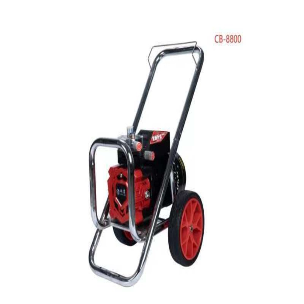 Red diaphragm sprayer with a front protective frame and catalogue label CB 8800